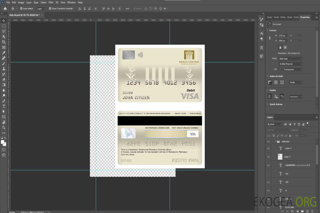 Carte de débit visa de la banque centrale de la République dominicaine template